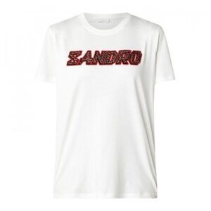 Sandro White T-Shirt with Red Logo